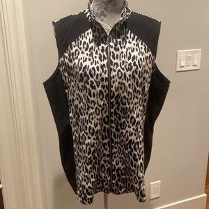 Chico’s Black + Tan Leopard Animal Print Thin Lightweight Women's Vest | Size 3
